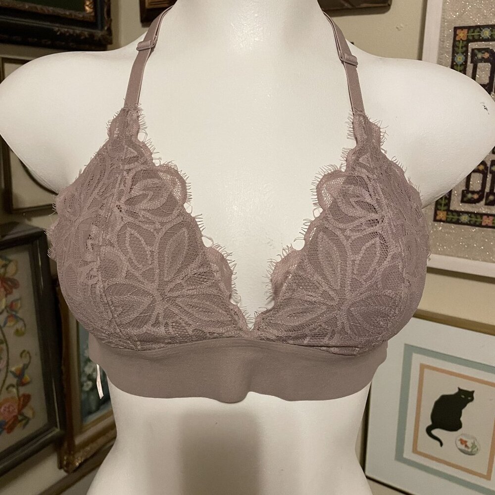 Pink Victorias Secret Tan Lace Triangle Padded No-Underwire Bralette Size M
